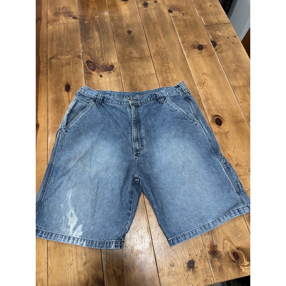 Wrangler Men's Blue Denim Carpenter Shorts Size 36 Relaxed Fit Work Utility